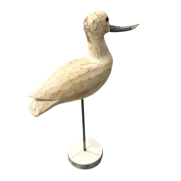 Standing Rustic White and Gray Wood Carved Bird Decoy Figurine - Picture 4 of 7